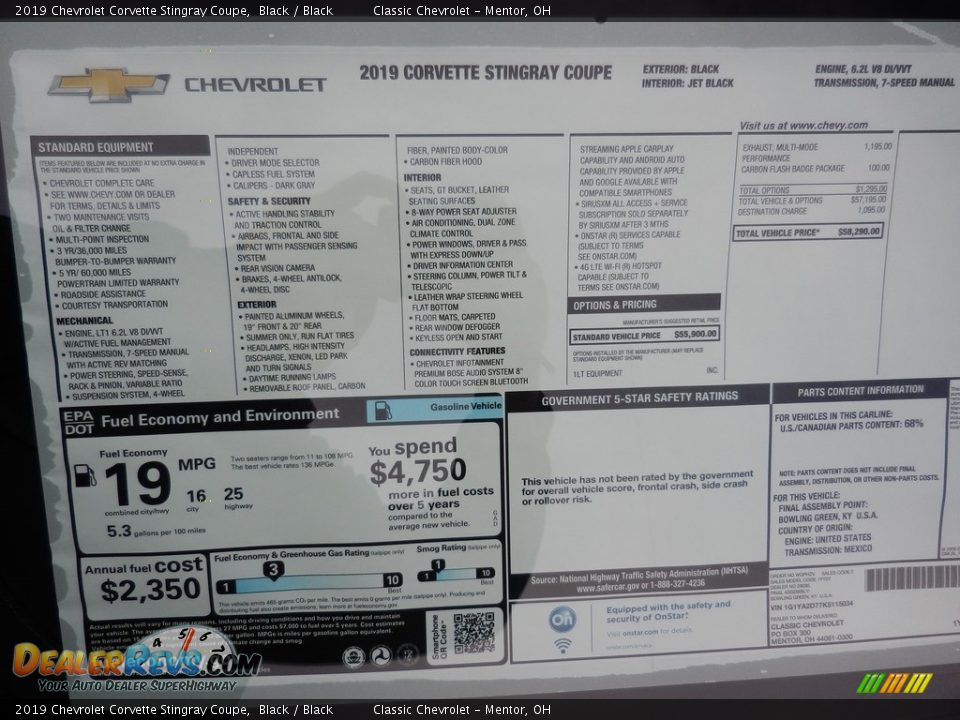 2019 Chevrolet Corvette Stingray Coupe Window Sticker Photo #7