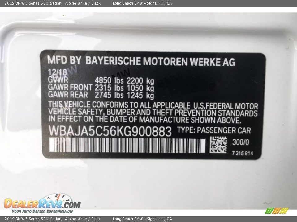 2019 BMW 5 Series 530i Sedan Alpine White / Black Photo #11