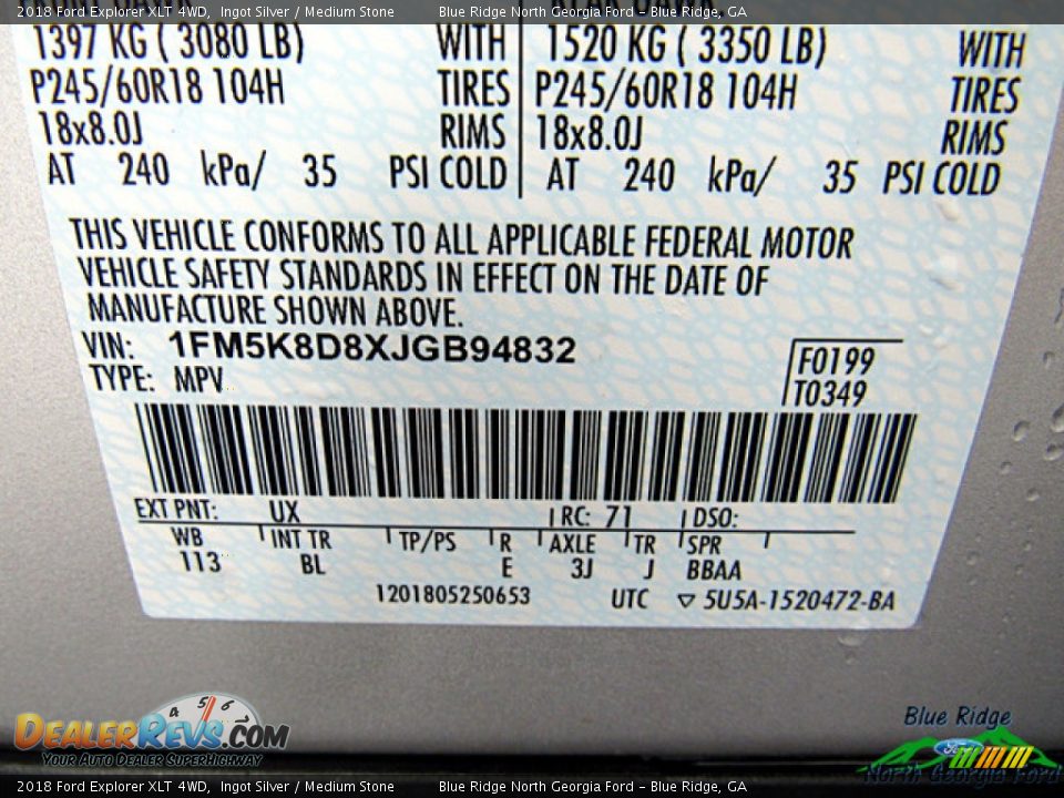 2018 Ford Explorer XLT 4WD Ingot Silver / Medium Stone Photo #28