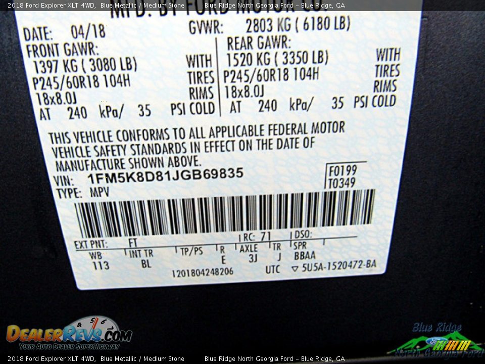 2018 Ford Explorer XLT 4WD Blue Metallic / Medium Stone Photo #24