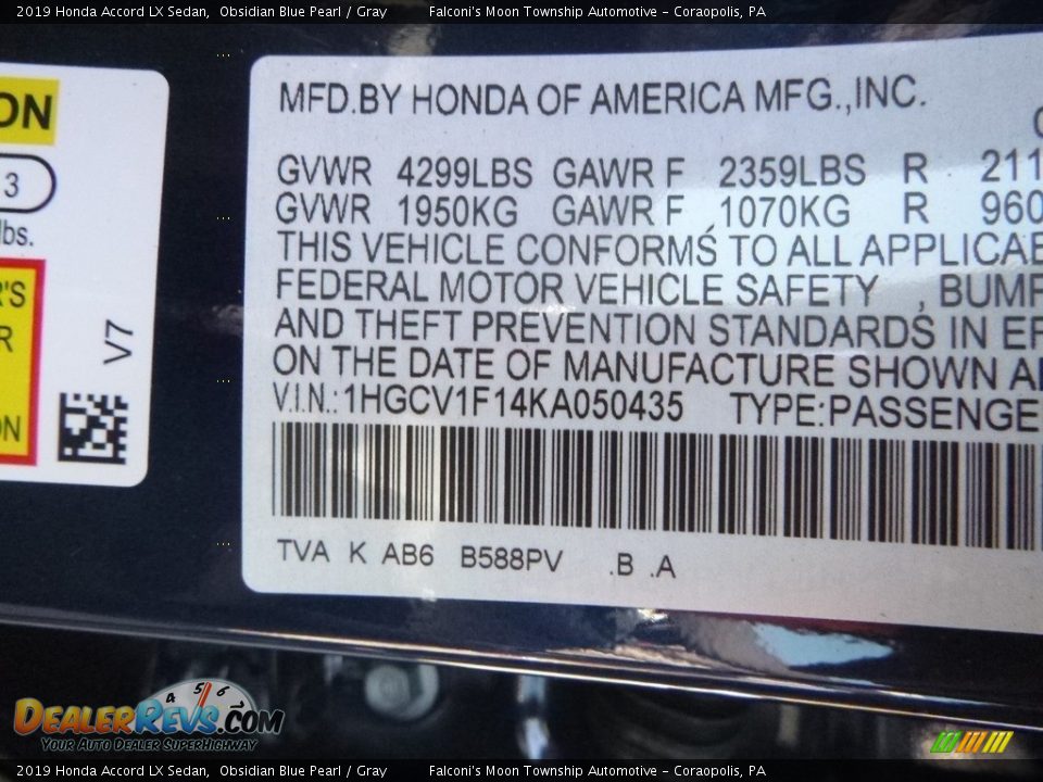 2019 Honda Accord LX Sedan Obsidian Blue Pearl / Gray Photo #12