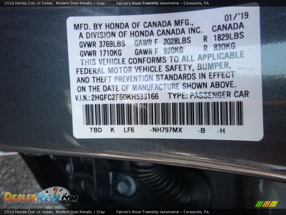 2019 Honda Civic LX Sedan Modern Steel Metallic / Gray Photo #13