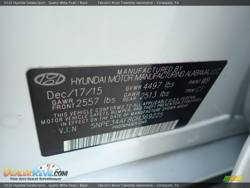 2016 Hyundai Sonata Sport Quartz White Pearl / Black Photo #23