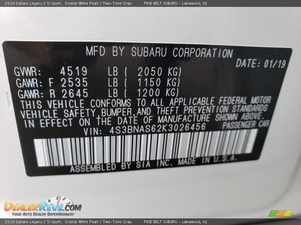 2019 Subaru Legacy 2.5i Sport Crystal White Pearl / Two-Tone Gray Photo #9