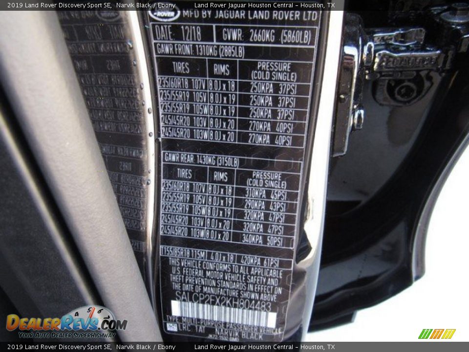 2019 Land Rover Discovery Sport SE Narvik Black / Ebony Photo #35