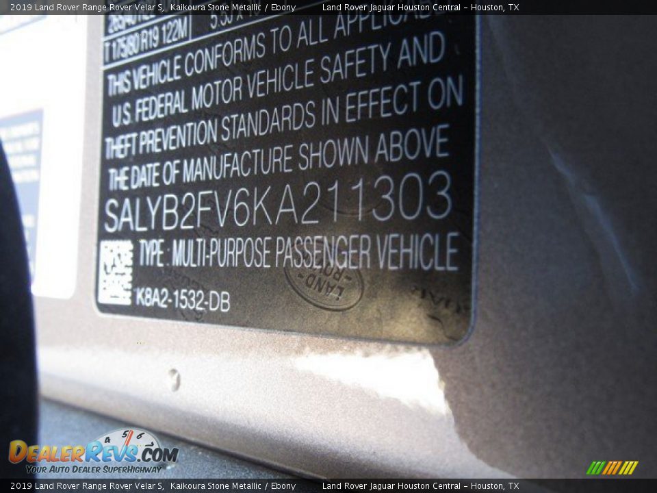 2019 Land Rover Range Rover Velar S Kaikoura Stone Metallic / Ebony Photo #36