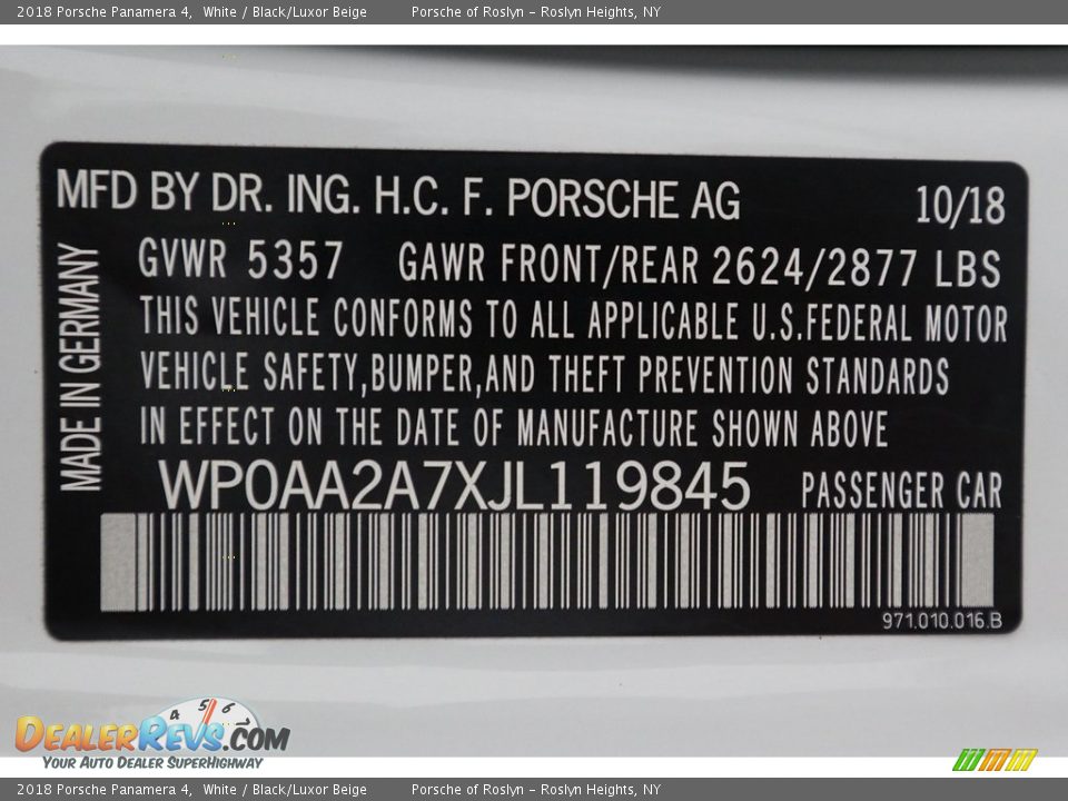 2018 Porsche Panamera 4 White / Black/Luxor Beige Photo #27