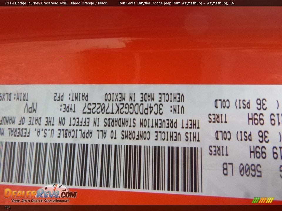 Dodge Color Code PF2 Blood Orange