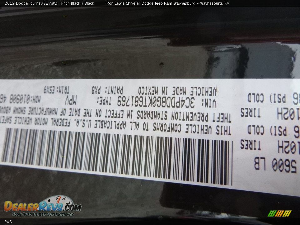 Dodge Color Code PX8 Pitch Black