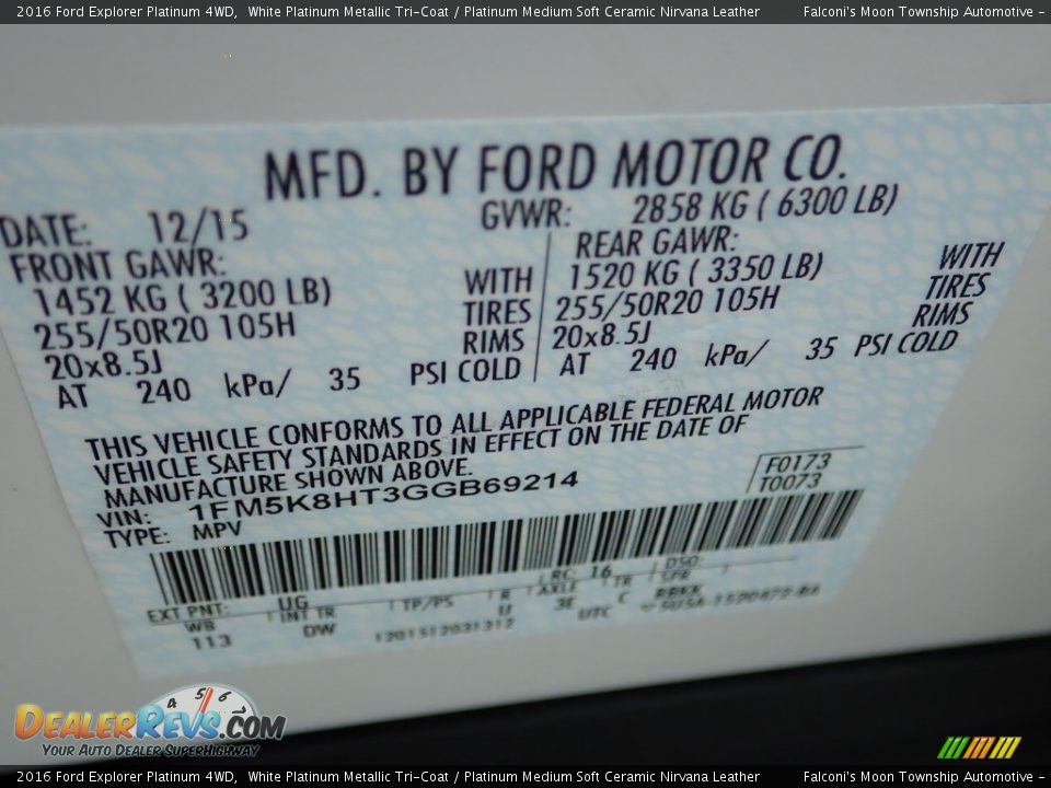 2016 Ford Explorer Platinum 4WD White Platinum Metallic Tri-Coat / Platinum Medium Soft Ceramic Nirvana Leather Photo #23