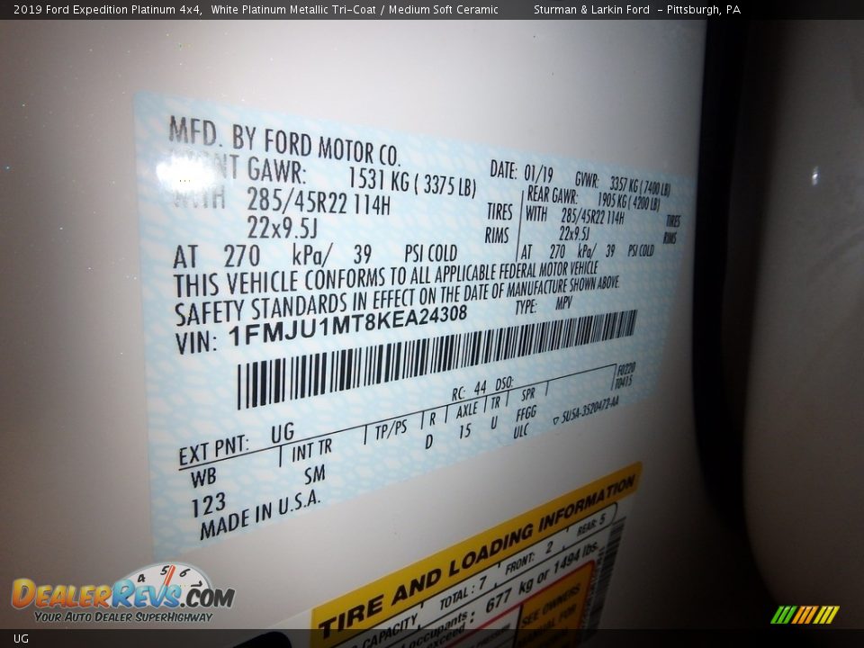 Ford Color Code UG White Platinum Metallic Tri-Coat