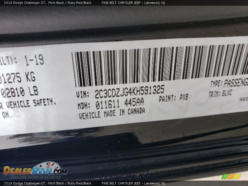 2019 Dodge Challenger GT Pitch Black / Ruby Red/Black Photo #9
