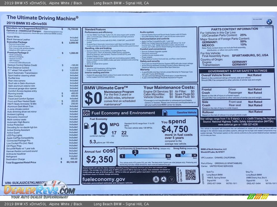 2019 BMW X5 xDrive50i Alpine White / Black Photo #10