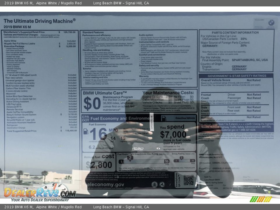 2019 BMW X6 M Alpine White / Mugello Red Photo #10