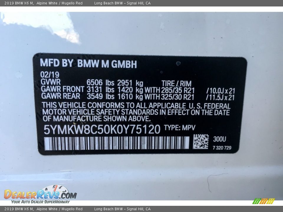 2019 BMW X6 M Alpine White / Mugello Red Photo #11