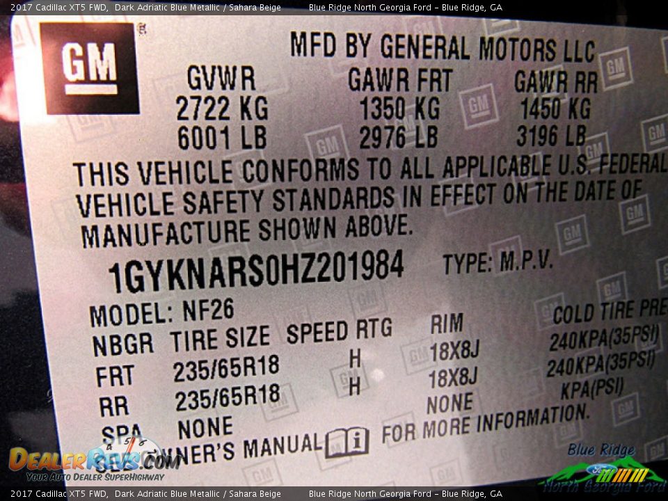 2017 Cadillac XT5 FWD Dark Adriatic Blue Metallic / Sahara Beige Photo #23