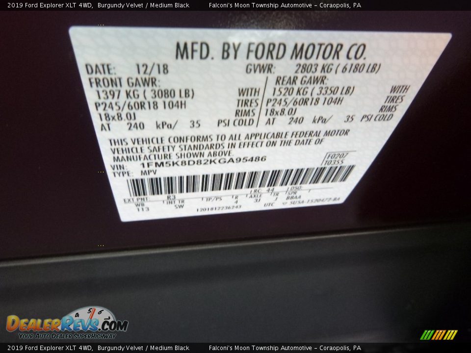 2019 Ford Explorer XLT 4WD Burgundy Velvet / Medium Black Photo #11