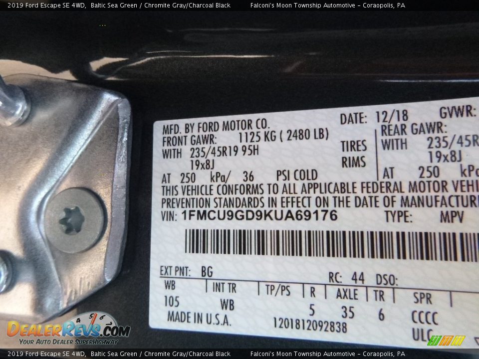 2019 Ford Escape SE 4WD Baltic Sea Green / Chromite Gray/Charcoal Black Photo #12