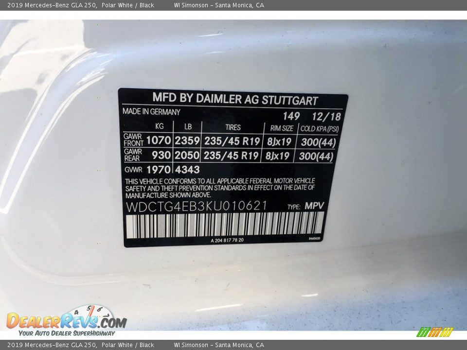 2019 Mercedes-Benz GLA 250 Polar White / Black Photo #11