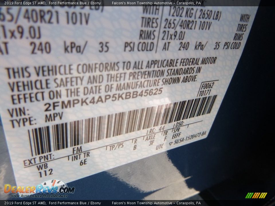 2019 Ford Edge ST AWD Ford Performance Blue / Ebony Photo #12