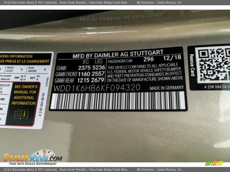 2019 Mercedes-Benz E 450 Cabriolet Dune Silver Metallic / Macchiato Beige/Yacht Blue Photo #11