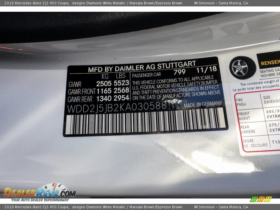 2019 Mercedes-Benz CLS 450 Coupe designo Diamond White Metallic / Marsala Brown/Espresso Brown Photo #11
