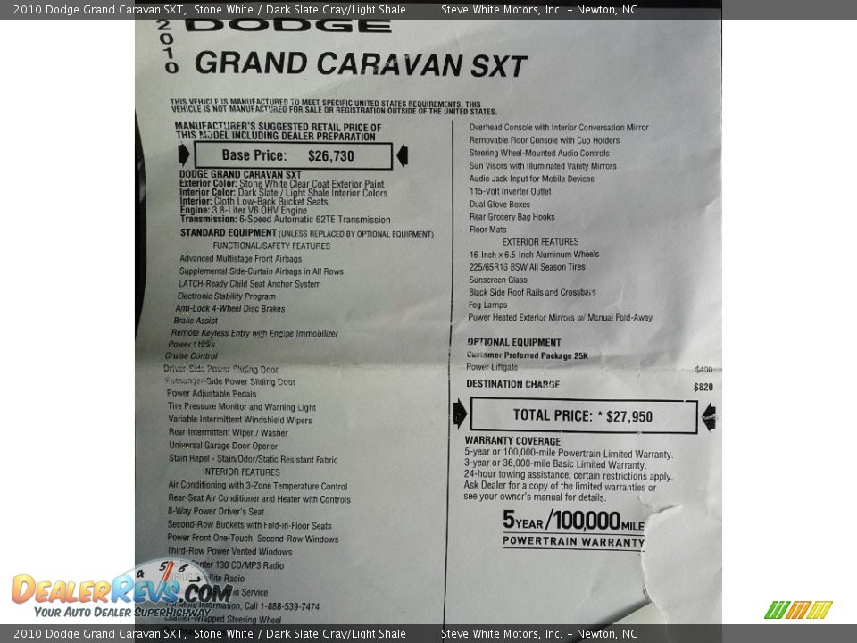 2010 Dodge Grand Caravan SXT Stone White / Dark Slate Gray/Light Shale Photo #31