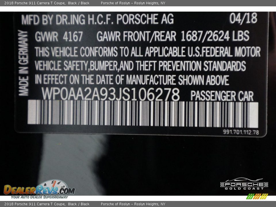 2018 Porsche 911 Carrera T Coupe Black / Black Photo #31