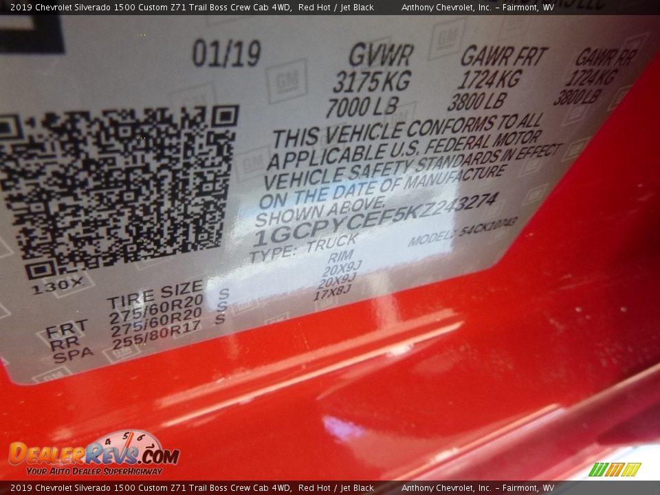 2019 Chevrolet Silverado 1500 Custom Z71 Trail Boss Crew Cab 4WD Red Hot / Jet Black Photo #14