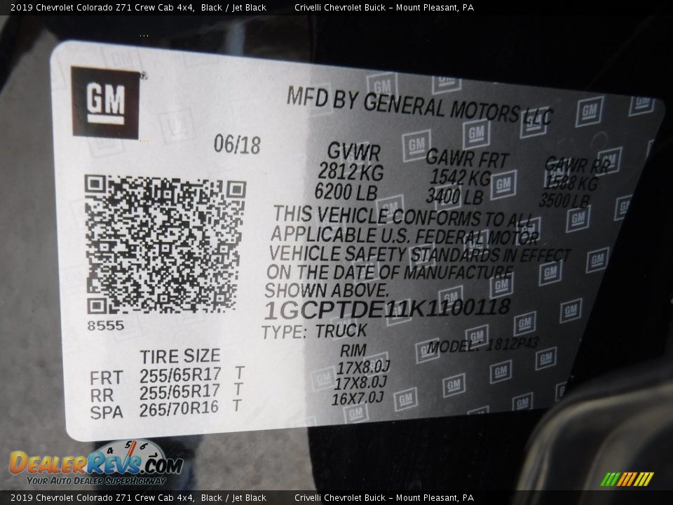 2019 Chevrolet Colorado Z71 Crew Cab 4x4 Black / Jet Black Photo #34