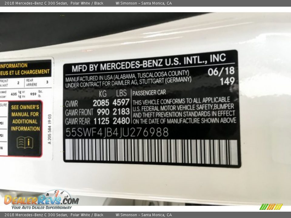 2018 Mercedes-Benz C 300 Sedan Polar White / Black Photo #25