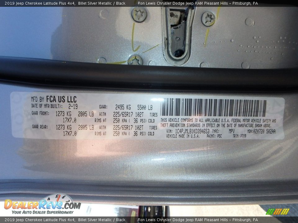 2019 Jeep Cherokee Latitude Plus 4x4 Billet Silver Metallic / Black Photo #15