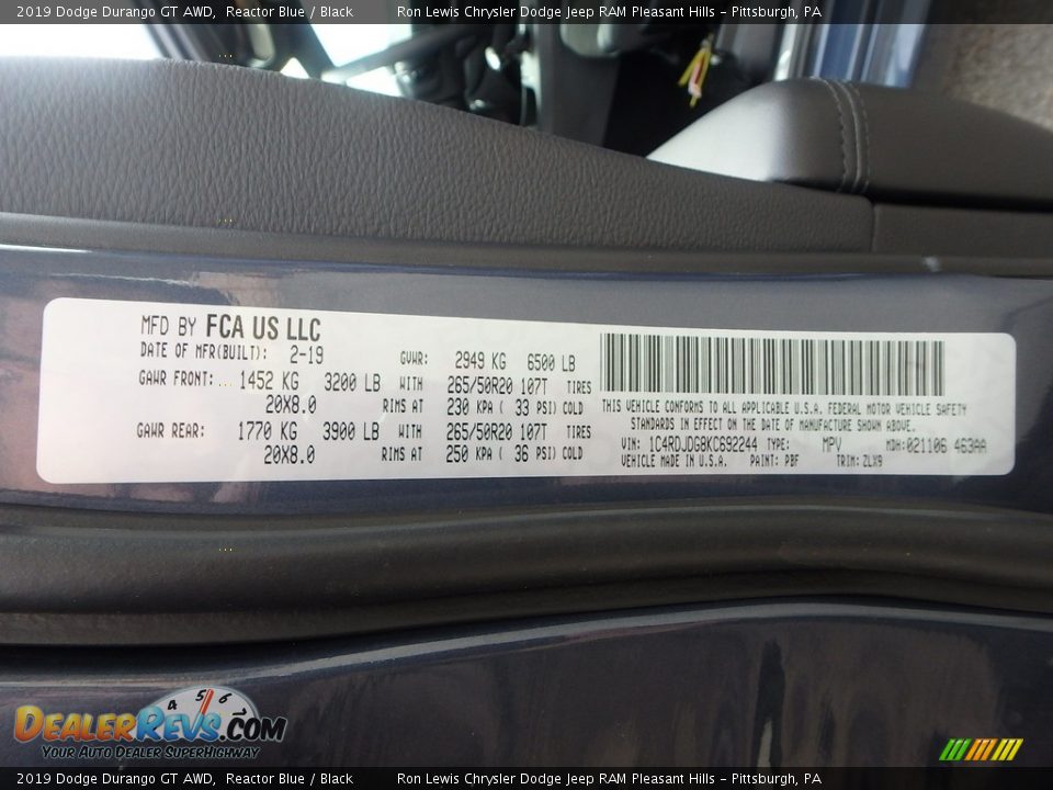 2019 Dodge Durango GT AWD Reactor Blue / Black Photo #15