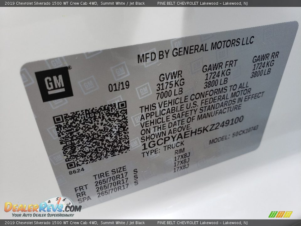 2019 Chevrolet Silverado 1500 WT Crew Cab 4WD Summit White / Jet Black Photo #9