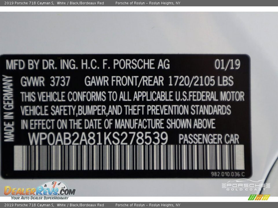 2019 Porsche 718 Cayman S White / Black/Bordeaux Red Photo #30