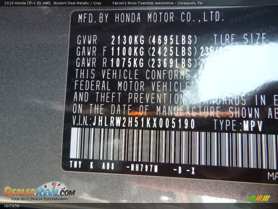 Honda Color Code NH797M Modern Steel Metallic