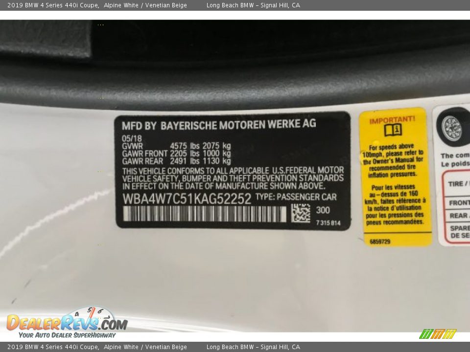 2019 BMW 4 Series 440i Coupe Alpine White / Venetian Beige Photo #23