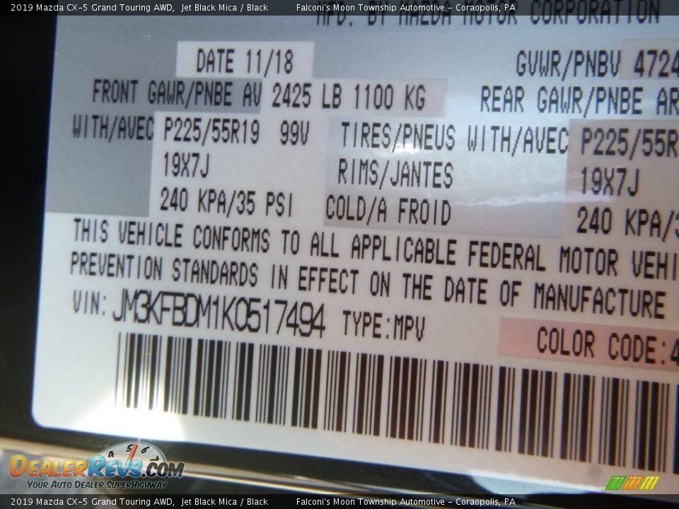 2019 Mazda CX-5 Grand Touring AWD Jet Black Mica / Black Photo #11