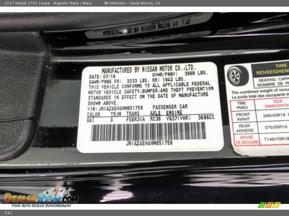 Nissan Color Code G41 Magnetic Black