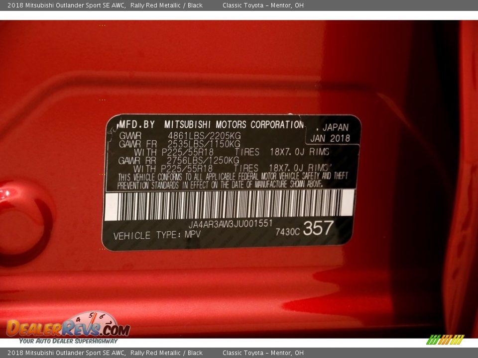 2018 Mitsubishi Outlander Sport SE AWC Rally Red Metallic / Black Photo #23