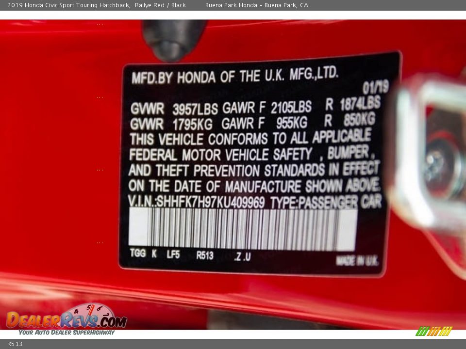 Honda Color Code R513 Rallye Red