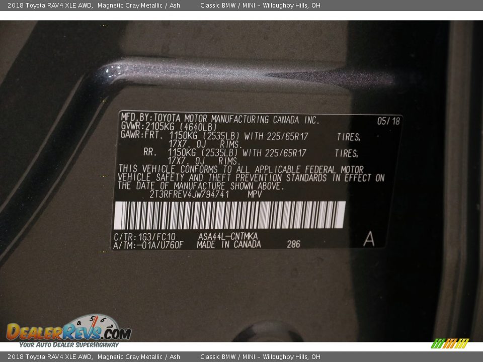 2018 Toyota RAV4 XLE AWD Magnetic Gray Metallic / Ash Photo #20