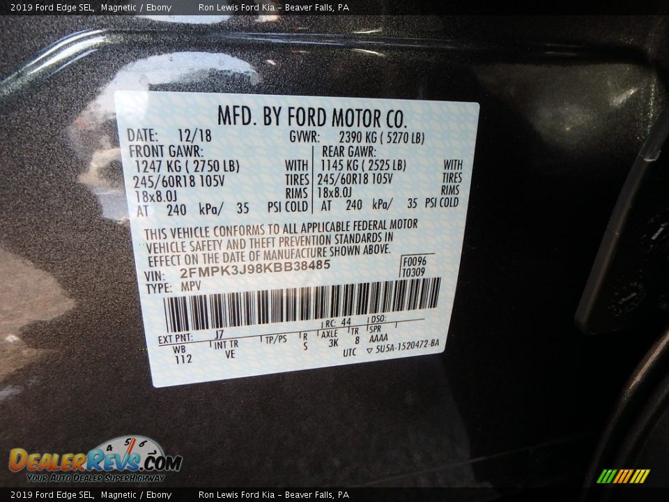 2019 Ford Edge SEL Magnetic / Ebony Photo #16