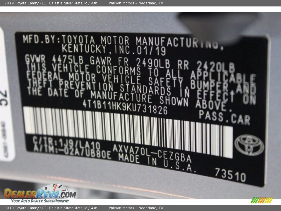 2019 Toyota Camry XLE Celestial Silver Metallic / Ash Photo #33