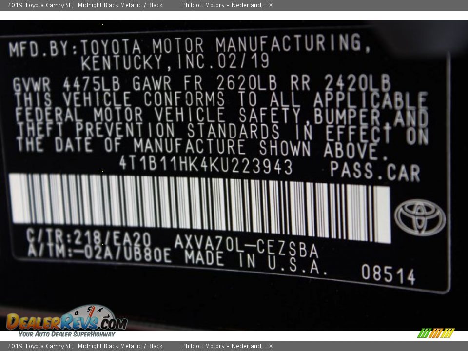 2019 Toyota Camry SE Midnight Black Metallic / Black Photo #32