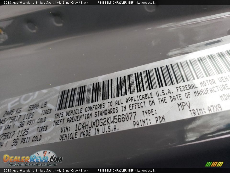 2019 Jeep Wrangler Unlimited Sport 4x4 Sting-Gray / Black Photo #9