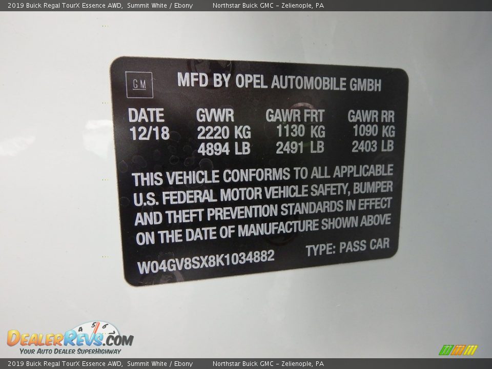2019 Buick Regal TourX Essence AWD Summit White / Ebony Photo #15