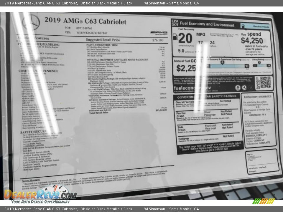 2019 Mercedes-Benz C AMG 63 Cabriolet Window Sticker Photo #10