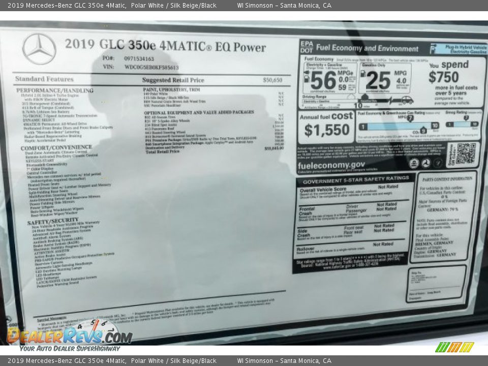 2019 Mercedes-Benz GLC 350e 4Matic Polar White / Silk Beige/Black Photo #10