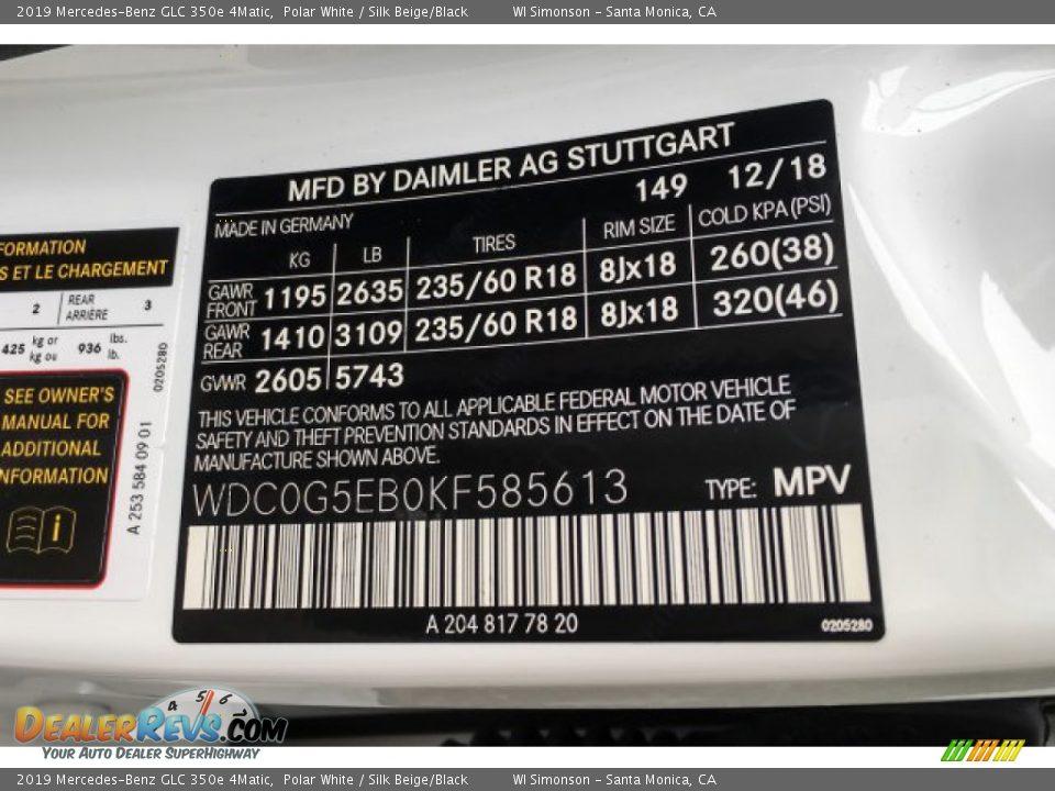 2019 Mercedes-Benz GLC 350e 4Matic Polar White / Silk Beige/Black Photo #11